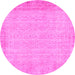 Round Abstract Pink Contemporary Rug, con1318pnk