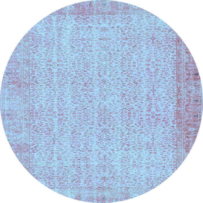 Round Abstract Light Blue Contemporary Rug, con1318lblu