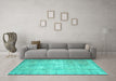 Machine Washable Abstract Turquoise Contemporary Area Rugs in a Living Room,, wshcon1319turq