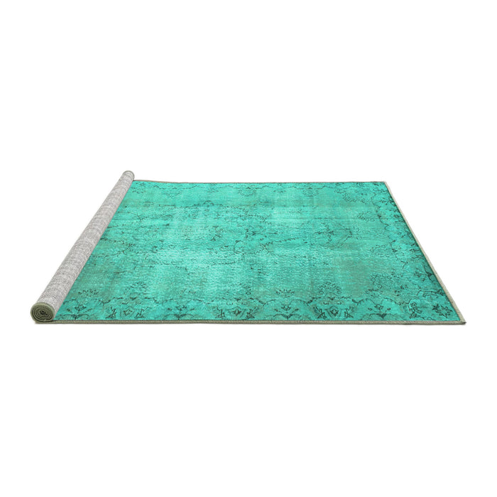 Sideview of Machine Washable Abstract Turquoise Contemporary Area Rugs, wshcon1319turq