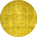 Round Abstract Yellow Contemporary Rug, con1319yw