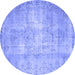 Round Abstract Blue Contemporary Rug, con1319blu