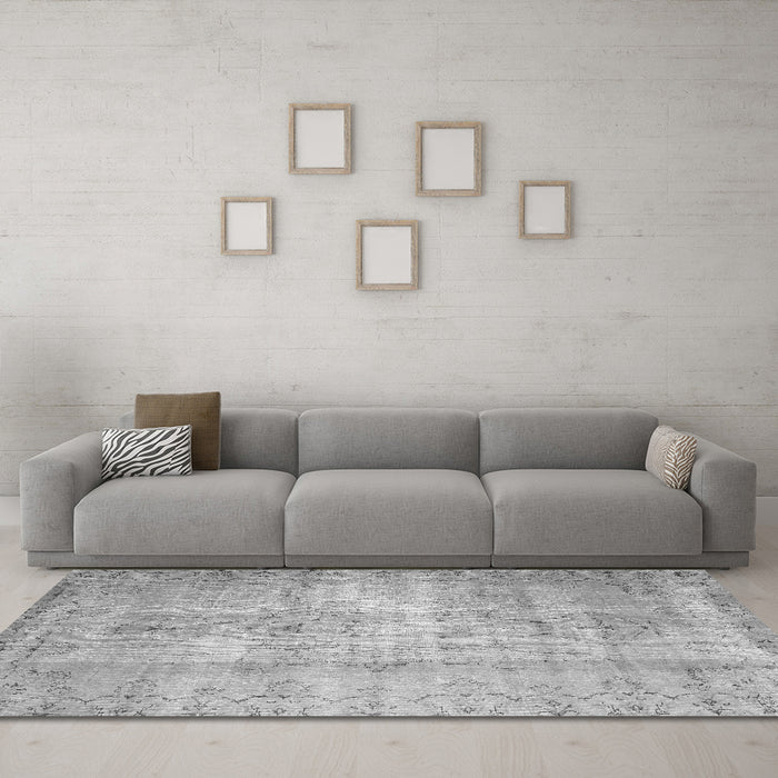 Machine Washable Abstract Gray Contemporary Rug in a Living Room,, wshcon1319gry