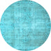 Round Abstract Light Blue Contemporary Rug, con1319lblu