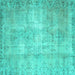 Square Machine Washable Abstract Turquoise Contemporary Area Rugs, wshcon1319turq