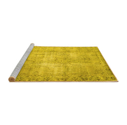 Sideview of Machine Washable Abstract Yellow Contemporary Rug, wshcon1319yw