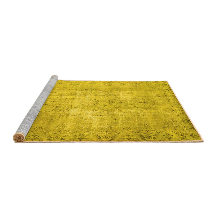 Sideview of Machine Washable Abstract Yellow Contemporary Rug, wshcon1319yw