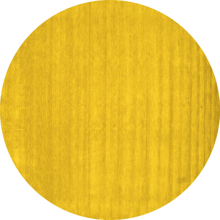 Round Machine Washable Solid Yellow Modern Rug, wshcon131yw