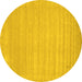 Round Machine Washable Solid Yellow Modern Rug, wshcon131yw