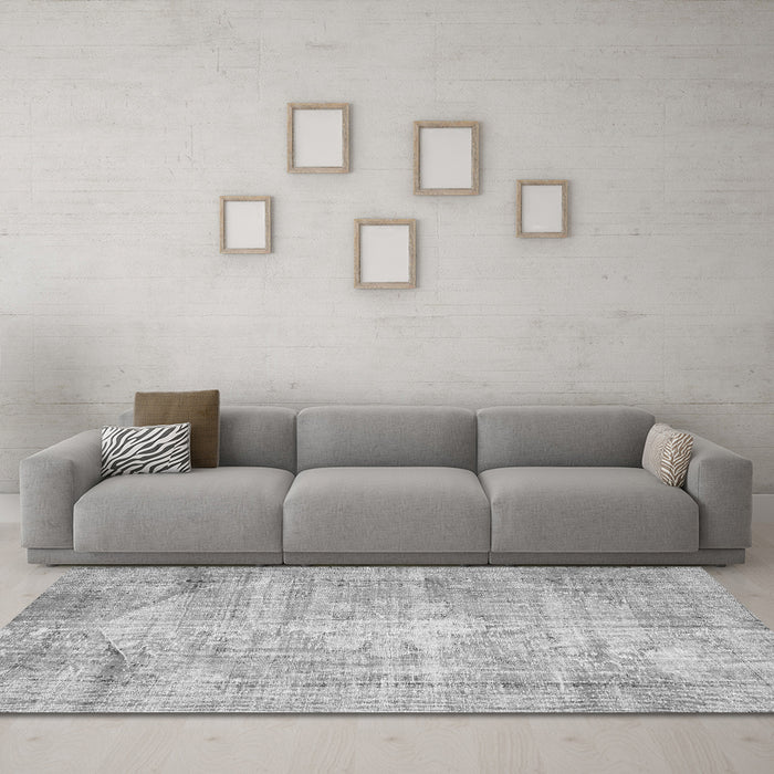 Machine Washable Abstract Gray Contemporary Rug in a Living Room,, wshcon1320gry