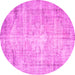 Round Machine Washable Abstract Pink Contemporary Rug, wshcon1320pnk