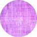 Round Machine Washable Abstract Purple Contemporary Area Rugs, wshcon1320pur