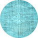 Round Abstract Light Blue Contemporary Rug, con1320lblu