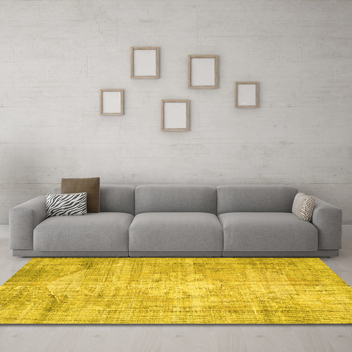 Machine Washable Abstract Yellow Contemporary Rug in a Living Room, wshcon1320yw
