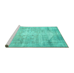 Sideview of Machine Washable Abstract Turquoise Contemporary Area Rugs, wshcon1320turq