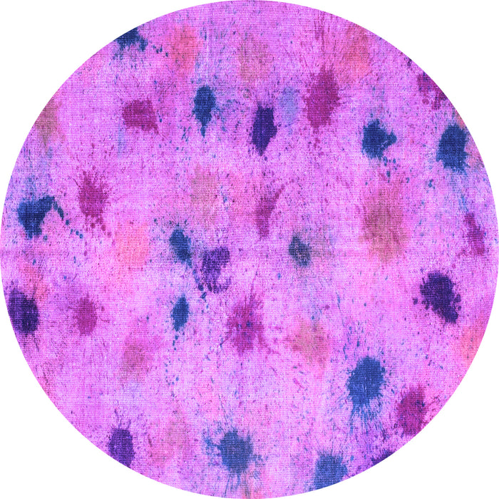Round Machine Washable Abstract Purple Contemporary Area Rugs, wshcon1321pur