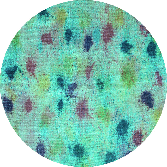 Round Machine Washable Abstract Turquoise Contemporary Area Rugs, wshcon1321turq