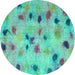 Round Machine Washable Abstract Turquoise Contemporary Area Rugs, wshcon1321turq