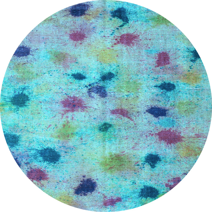 Round Machine Washable Abstract Light Blue Contemporary Rug, wshcon1321lblu