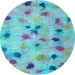 Round Abstract Light Blue Contemporary Rug, con1321lblu