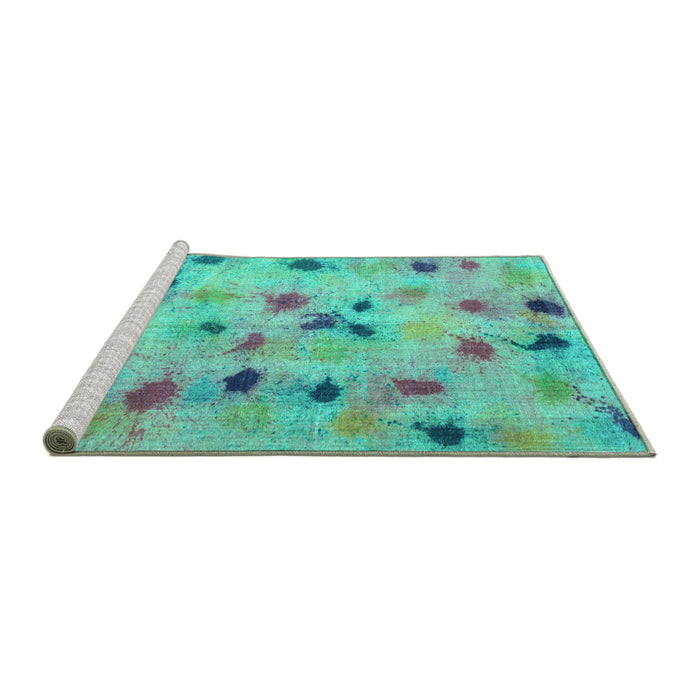 Sideview of Machine Washable Abstract Turquoise Contemporary Area Rugs, wshcon1321turq