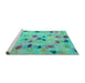 Sideview of Machine Washable Abstract Turquoise Contemporary Area Rugs, wshcon1321turq