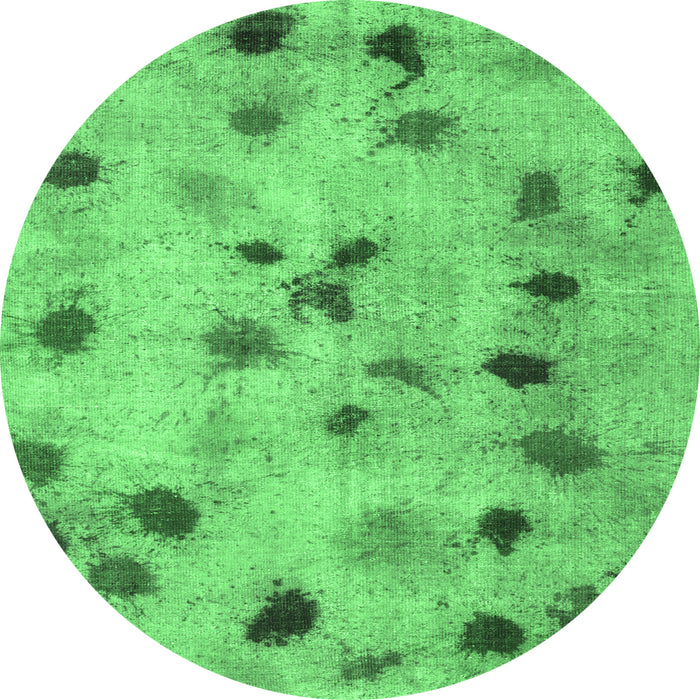 Round Machine Washable Abstract Emerald Green Contemporary Area Rugs, wshcon1321emgrn