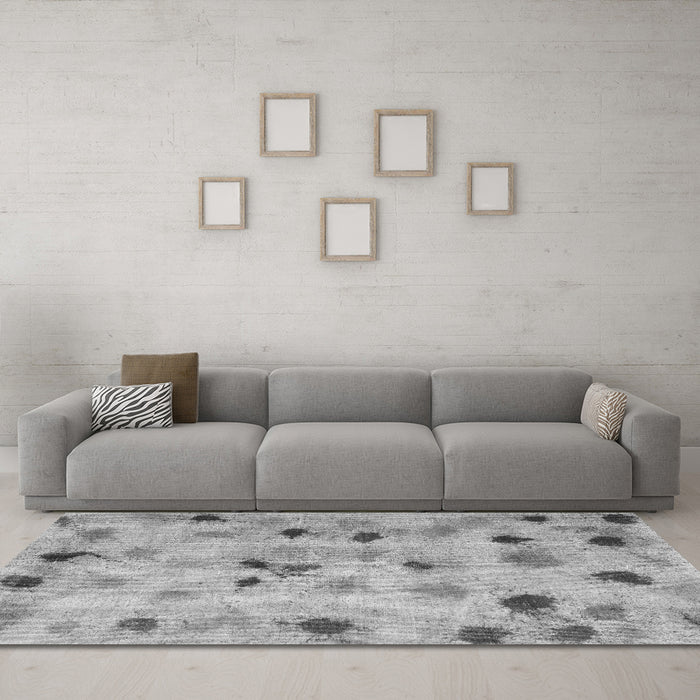 Machine Washable Abstract Gray Contemporary Rug in a Living Room,, wshcon1321gry