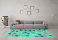Machine Washable Abstract Turquoise Contemporary Rug, wshcon1321turq