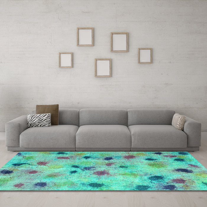 Machine Washable Abstract Turquoise Contemporary Area Rugs in a Living Room,, wshcon1321turq