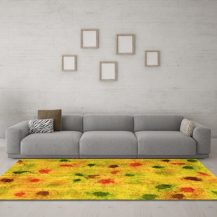 Machine Washable Abstract Yellow Contemporary Rug in a Living Room, wshcon1321yw