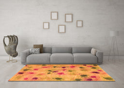 Machine Washable Abstract Orange Contemporary Area Rugs in a Living Room, wshcon1321org