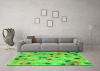 Machine Washable Abstract Green Contemporary Rug, wshcon1321grn