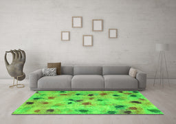 Machine Washable Abstract Green Contemporary Area Rugs in a Living Room,, wshcon1321grn