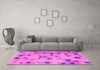 Machine Washable Abstract Pink Contemporary Rug, wshcon1321pnk