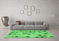 Machine Washable Abstract Emerald Green Contemporary Rug, wshcon1321emgrn