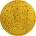 Round Machine Washable Abstract Yellow Contemporary Rug, wshcon1322yw