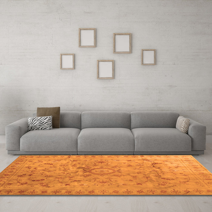 Machine Washable Abstract Orange Contemporary Area Rugs in a Living Room, wshcon1322org