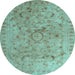 Round Machine Washable Abstract Light Blue Contemporary Rug, wshcon1322lblu