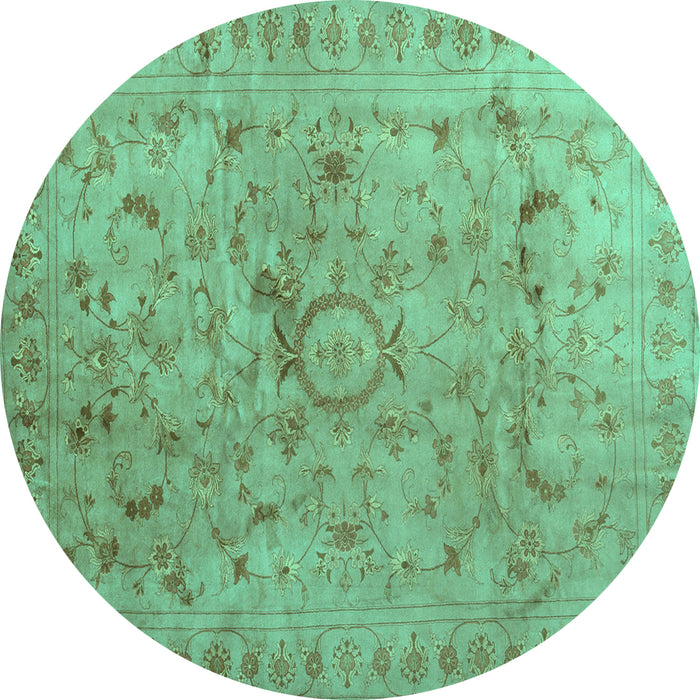 Round Abstract Turquoise Contemporary Rug, con1322turq