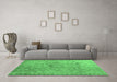 Machine Washable Abstract Emerald Green Contemporary Area Rugs in a Living Room,, wshcon1322emgrn