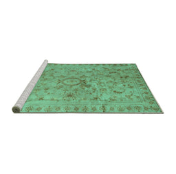 Sideview of Machine Washable Abstract Turquoise Contemporary Area Rugs, wshcon1322turq