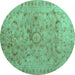 Round Machine Washable Abstract Turquoise Contemporary Area Rugs, wshcon1322turq