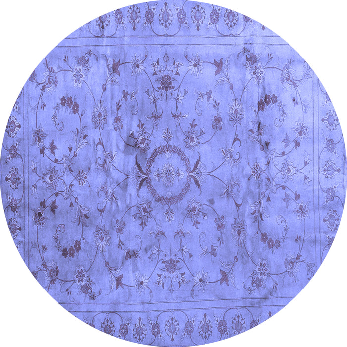 Round Abstract Blue Contemporary Rug, con1322blu
