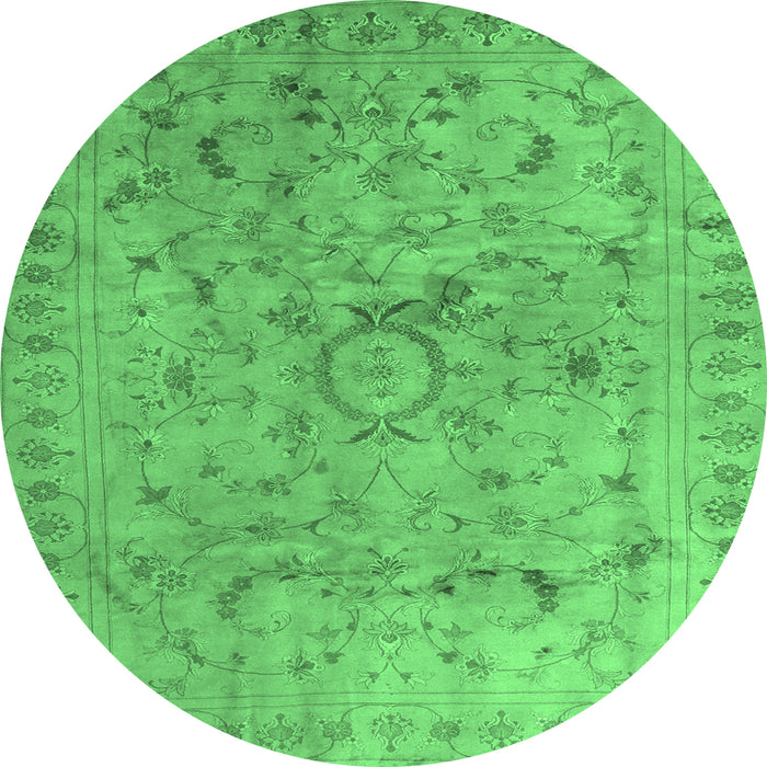 Round Machine Washable Abstract Emerald Green Contemporary Area Rugs, wshcon1322emgrn