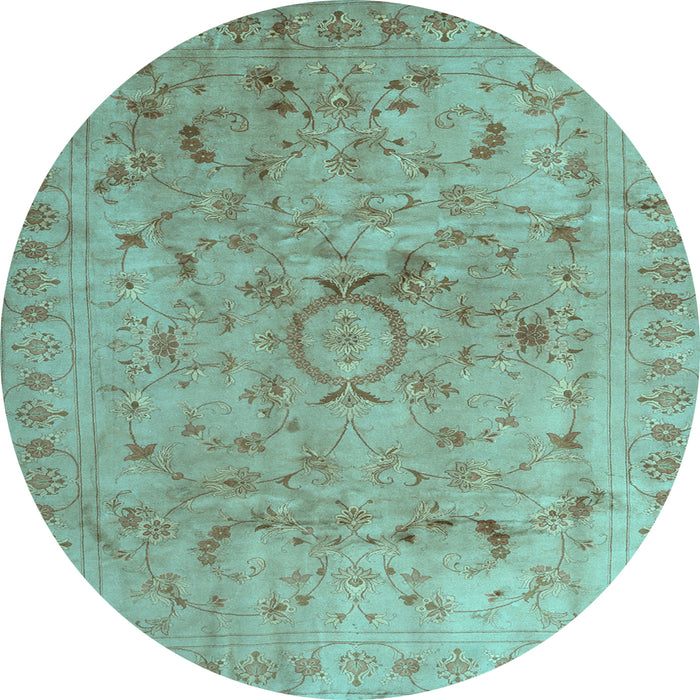 Round Abstract Light Blue Contemporary Rug, con1322lblu