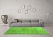 Machine Washable Abstract Green Contemporary Area Rugs in a Living Room,, wshcon1322grn