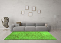 Machine Washable Abstract Green Contemporary Rug, wshcon1322grn