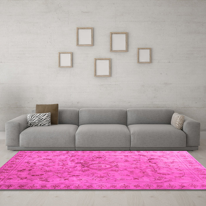 Machine Washable Abstract Pink Contemporary Rug in a Living Room, wshcon1322pnk