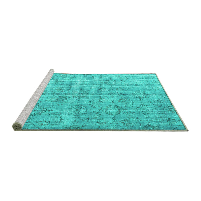 Sideview of Machine Washable Abstract Turquoise Contemporary Area Rugs, wshcon1323turq